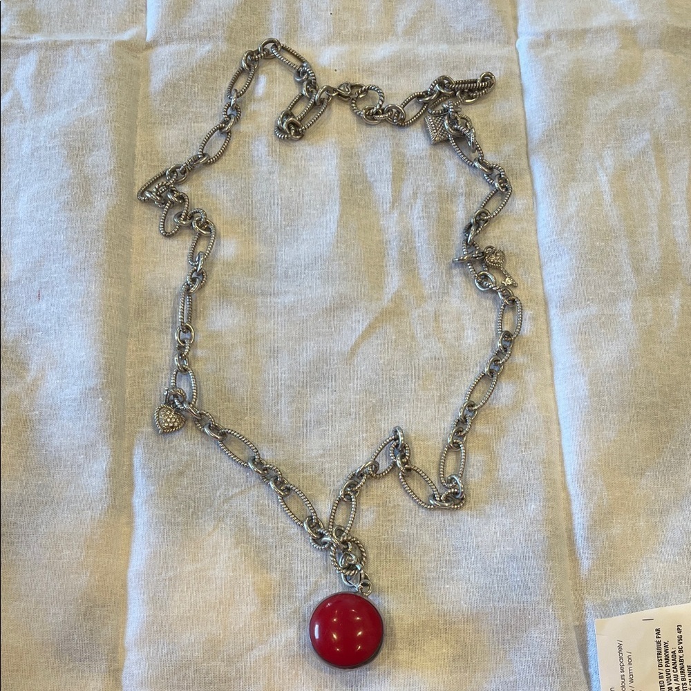 Judith Ripka Sterling Silver Chain Necklace with Red /black Pendant